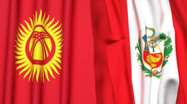 Gerçekçi kumaş dokusuna sahip KYRGYZSTAN ve Peru bayrakları