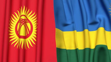 Gerçekçi kumaş dokusuna sahip KYRGYZSTAN ve Rwanda bayrakları