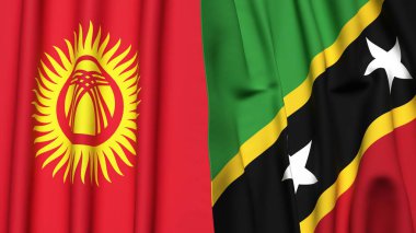 Gerçekçi kumaşlı KYRGYZSTAN ve SAINT KITT Bayrakları