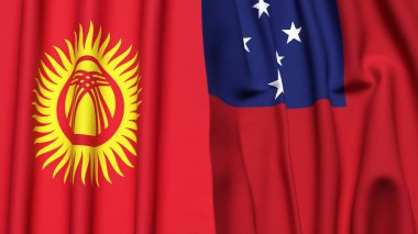 Gerçekçi kumaş dokusuna sahip KYRGYZSTAN ve SAMOA bayrakları