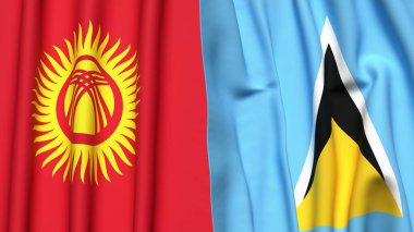 Gerçekçi kumaşlı KYRGYZSTAN ve SAINT LUCIA bayrakları