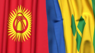 Gerçekçi kumaşlı KYRGYZSTAN ve SAINT VINCENT bayrakları