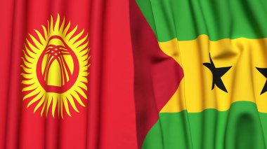 Gerçekçi kumaşlı KYRGYZSTAN ve SAO TOME bayrakları