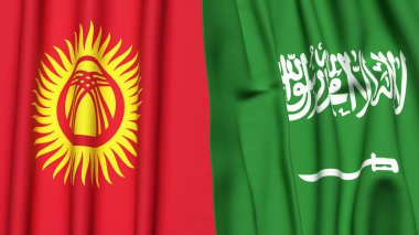 KYRGYZSTAN ve SAUDI ARABIA bayrakları gerçekçi kumaş dokusuyla