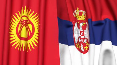 KYRGYZSTAN ve SERBIA bayrakları gerçekçi kumaş dokusuyla