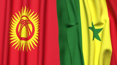 Gerçekçi kumaşlı KYRGYZSTAN ve SENEGAL bayrakları