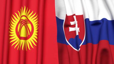 Gerçekçi kumaşlı KYRGYZSTAN ve SLOVAKIA bayrakları
