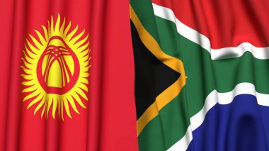 KYRGYZSTAN ve GÜNEY AFRİKA bayrakları gerçekçi kumaş dokusuyla