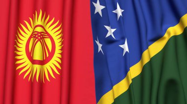 KYRGYZSTAN ve SOLOMON Adaları bayrakları gerçekçi kumaş dokusuyla