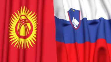 Gerçekçi kumaşlı KYRGYZSTAN ve SLOVENIA bayrakları