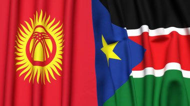 KYRGYZSTAN ve GÜNEY SUDAN bayrakları gerçekçi kumaş dokusuyla