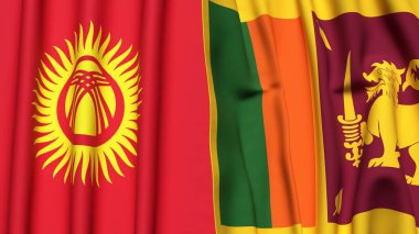 Gerçekçi kumaş dokusuna sahip KYRGYZSTAN ve SRI LANKA bayrakları