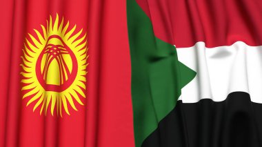 Gerçekçi kumaş dokusuna sahip KYRGYZSTAN ve SUDAN bayrakları