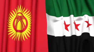 Gerçekçi kumaş dokusuna sahip KYRGYZSTAN ve SYRIA bayrakları