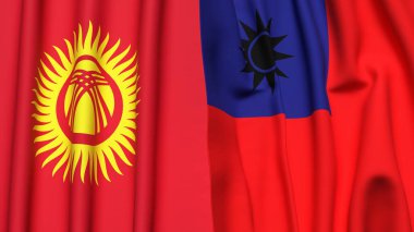 Gerçekçi kumaşlı KYRGYZSTAN ve Tayvan bayrakları