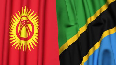 Gerçekçi kumaş dokusuna sahip KYRGYZSTAN ve TANZANIA bayrakları