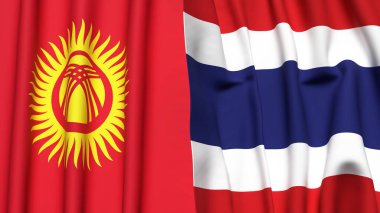 Gerçekçi kumaşlı KYRGYZSTAN ve THAILAND bayrakları