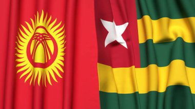 Gerçekçi kumaş dokusuna sahip KYRGYZSTAN ve TOGO bayrakları