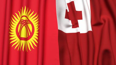 Gerçekçi kumaş dokusuna sahip KYRGYZSTAN ve TONGA bayrakları