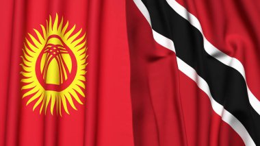 Gerçekçi kumaş dokusuna sahip KYRGYZSTAN ve TRINIDAD bayrakları