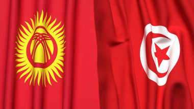 Gerçekçi kumaş dokusuna sahip KYRGYZSTAN ve TUNISIA bayrakları