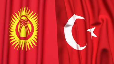 Gerçekçi kumaş dokusuna sahip KYRGYZSTAN ve TURKEY bayrakları