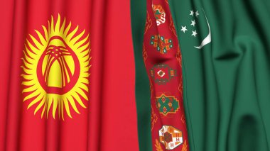 Gerçekçi kumaş dokusuna sahip KYRGYZSTAN ve Türkmenistan bayrakları