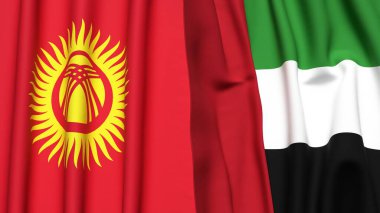 Gerçekçi kumaş dokusuna sahip KYRGYZSTAN ve BAE bayrakları