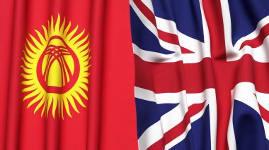 KYRGYZSTAN 'ın bayrakları ve gerçekçi kumaş dokusuna sahip Birleşik KINGDOM