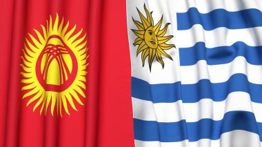 Gerçekçi kumaşlı KYRGYZSTAN ve Uruguay bayrakları