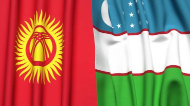 Gerçekçi kumaş dokusuna sahip KYRGYZSTAN ve UZBEKISTAN bayrakları