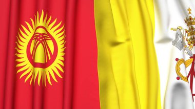 Gerçekçi kumaş dokusuna sahip KYRGYZSTAN ve VATİKAN bayrakları