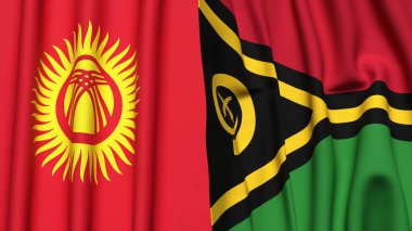 Gerçekçi kumaş dokusuna sahip KYRGYZSTAN ve VANUATU bayrakları