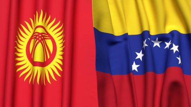 Gerçekçi kumaş dokusuna sahip KYRGYZSTAN ve Venezuela bayrakları