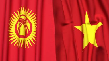 Gerçekçi kumaş dokusuna sahip KYRGYZSTAN ve VİETNAM bayrakları