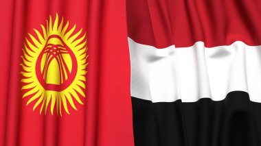 KYRGYZSTAN ve YEmen bayrakları gerçekçi kumaş dokusuyla