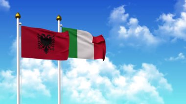 Alfa kanalı ile birlikte kutupta ALBANIA ve ITALY bayrakları sallanıyor