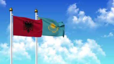 Alfa kanalı da dahil olmak üzere kutupta ALBANIA ve KAZAKHSTAN bayrakları dalgalanıyor