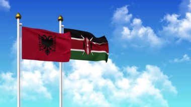 Alfa kanalı ile birlikte kutupta ALBANIA ve KENYA bayrakları sallanıyor