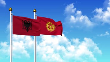 Kutuptaki ALBANIA ve KYRGYZSTAN bayrakları alfa kanalı ile birlikte sallanıyor
