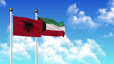 Alfa kanalı ile birlikte kutupta ALBANIA ve KUWAIT bayrakları sallanıyor