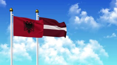 Alfa kanalı ile birlikte kutupta ALBANIA ve LATVIA bayrakları sallanıyor
