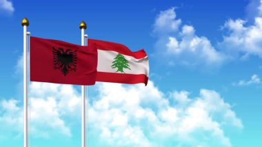 Alfa kanalı da dahil olmak üzere kutupta ALBANIA ve LEBANON bayrakları sallanıyor