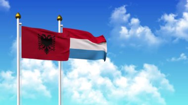 Kutupta alfa kanalı ile birlikte ALBANIA ve LUXEMBOURG bayrakları dalgalanıyor