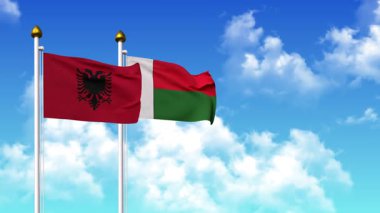 Alfa kanalı da dahil olmak üzere kutupta ALBANIA ve MADAGASCAR bayrakları dalgalanıyor