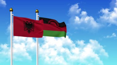 Alfa kanalı ile birlikte kutupta ALBANIA ve MALAWI bayrakları dalgalanıyor