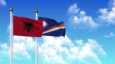 Kutuptaki ALBANIA ve MARSHall adalarının bayrakları alfa kanalı ile birlikte sallanıyor