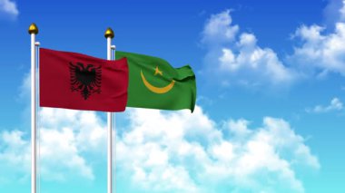 Alfa kanalı da dahil olmak üzere kutupta ALBANIA ve MAURITANIA bayrakları dalgalanıyor