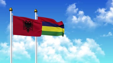 Alfa kanalı da dahil olmak üzere kutupta ALBANIA ve MAURITIUS bayrakları dalgalanıyor