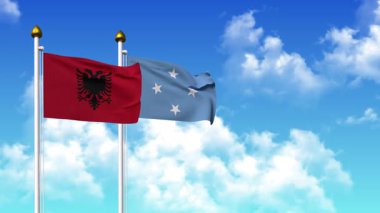 Alfa kanalı da dahil olmak üzere kutupta ALBANIA ve MICRONESIA bayrakları dalgalanıyor